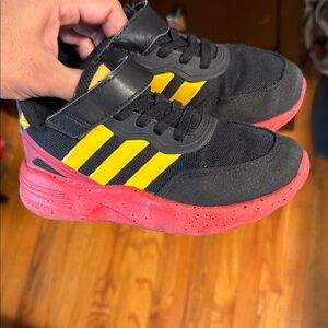 Adidas Black and Yellow Sneakers with Red Accents